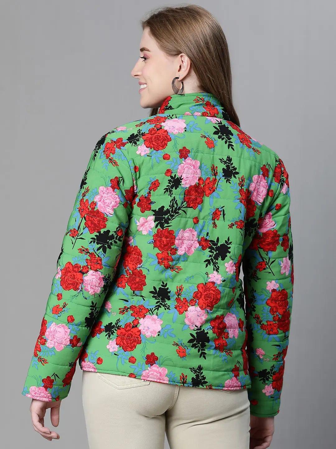 Green Floral Print Reversible Jacket