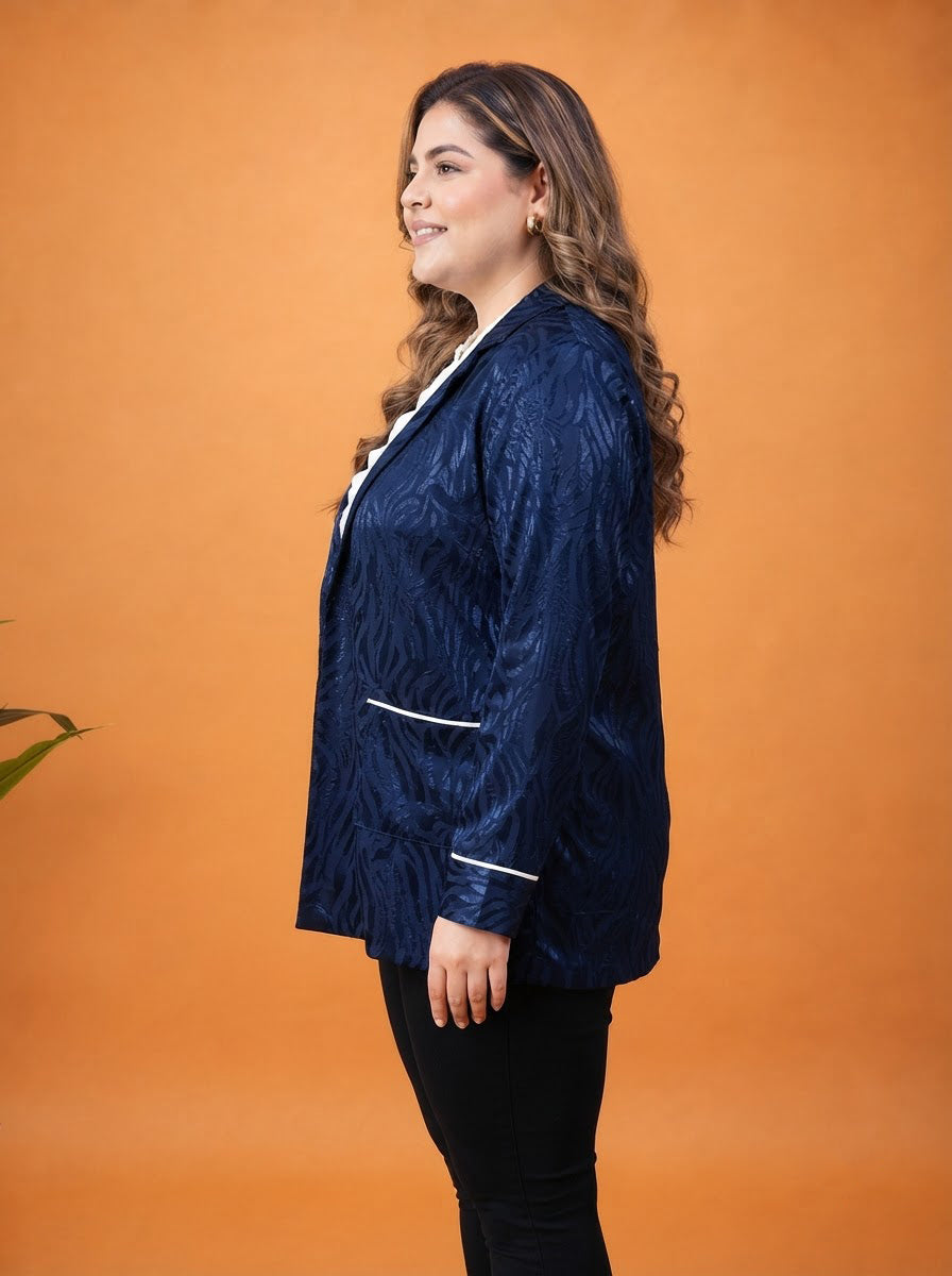 Plus Size Navy Floral Print Blazer Jacket
