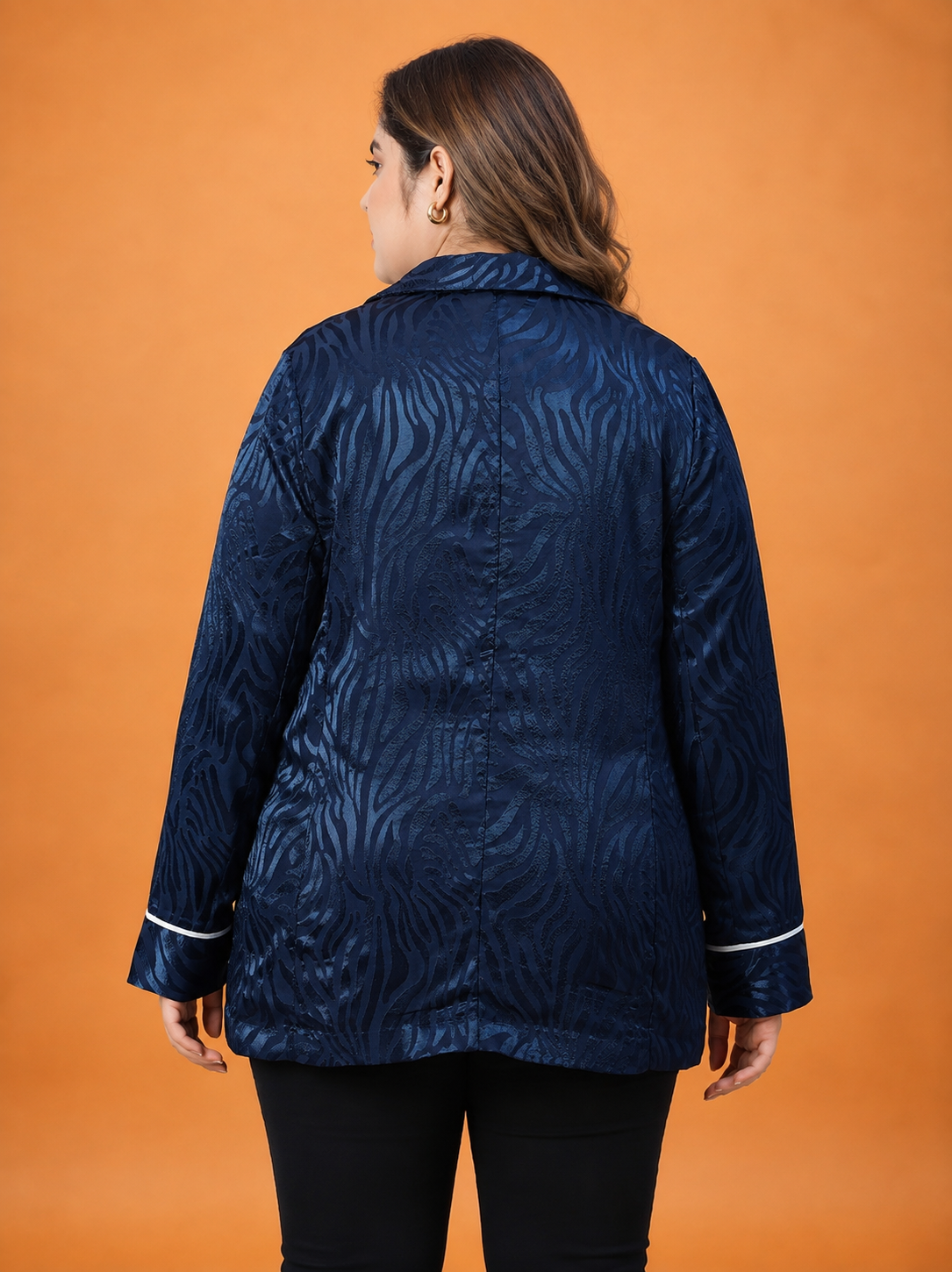 Plus Size Navy Floral Print Blazer Jacket