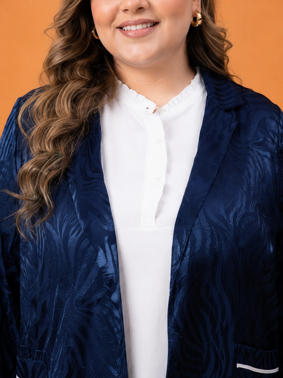 Plus Size Navy Floral Print Blazer Jacket