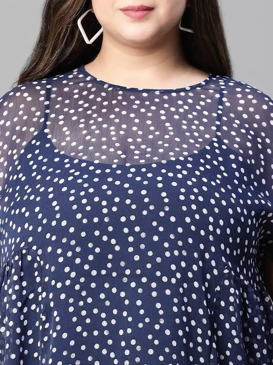 Plus Size Navy Blue Polka Dot Top
