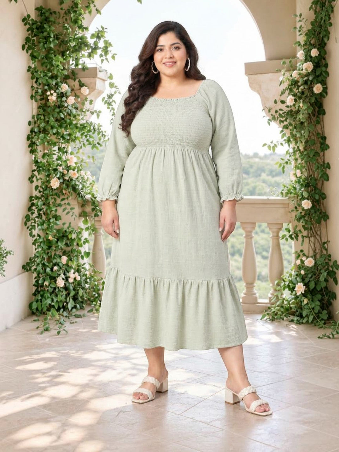Plus Size Green Cotton Dress