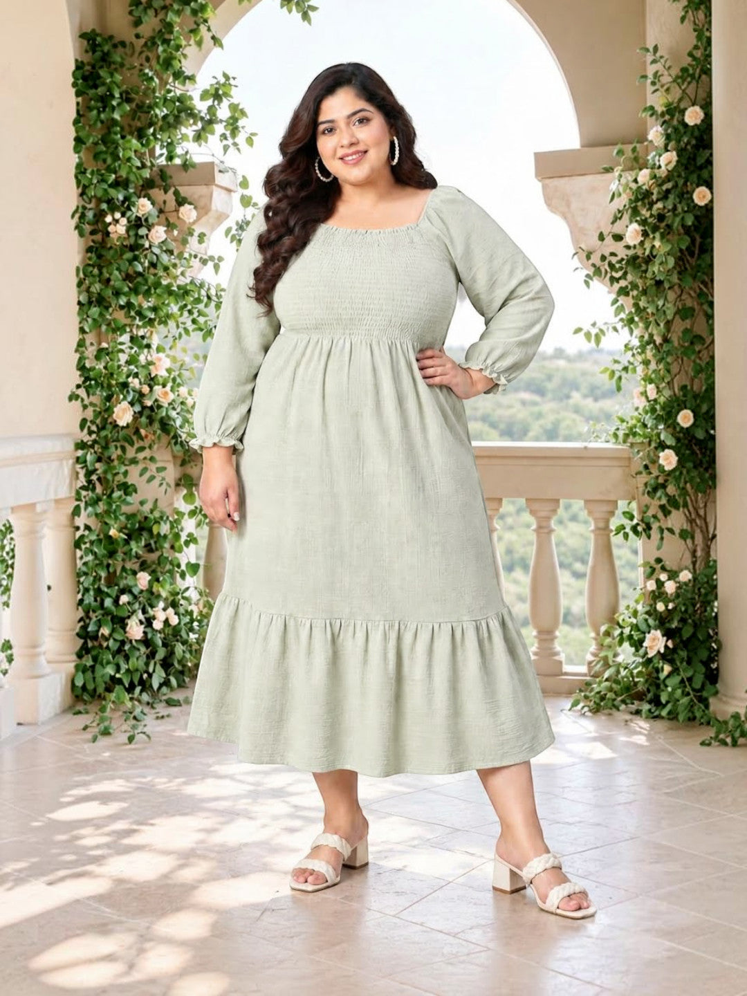 Plus Size Green Cotton Dress