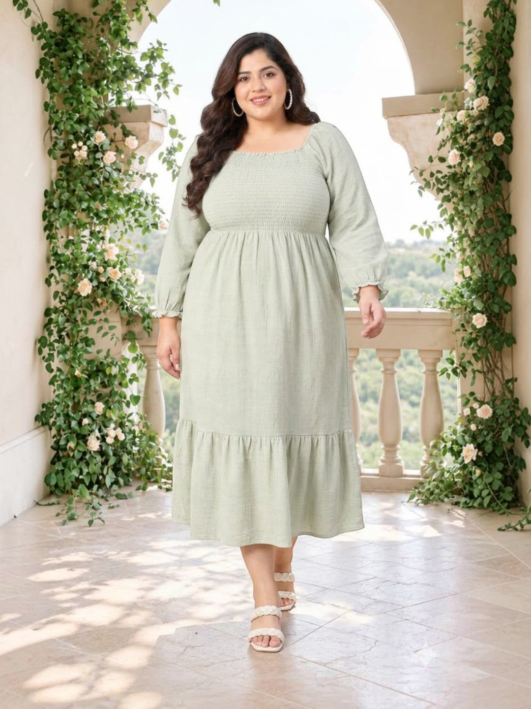 Plus Size Green Cotton Dress