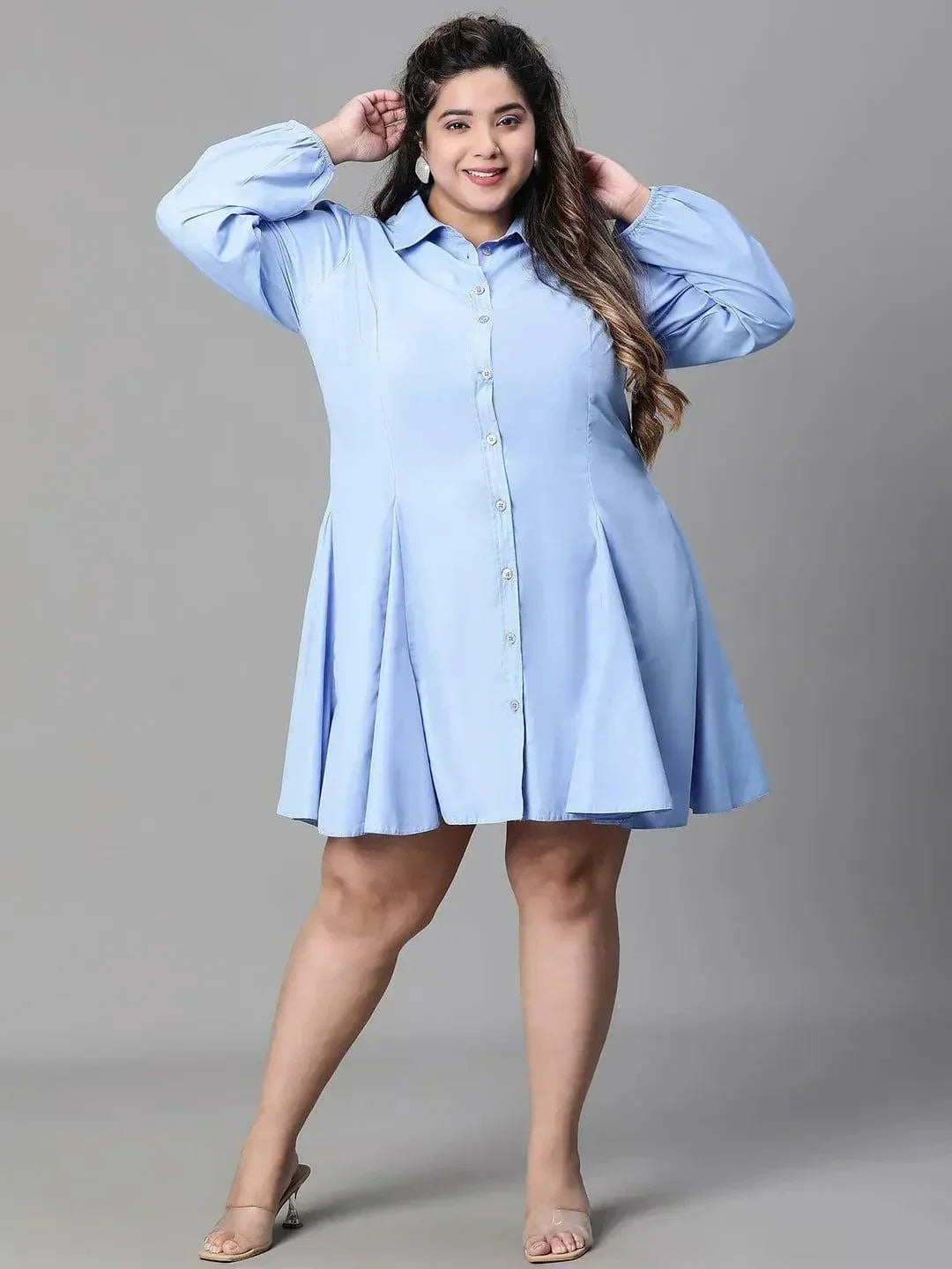 Blue Essence: Button-Down Cotton Dress & Solid Bucket Hat Set - oxolloxo