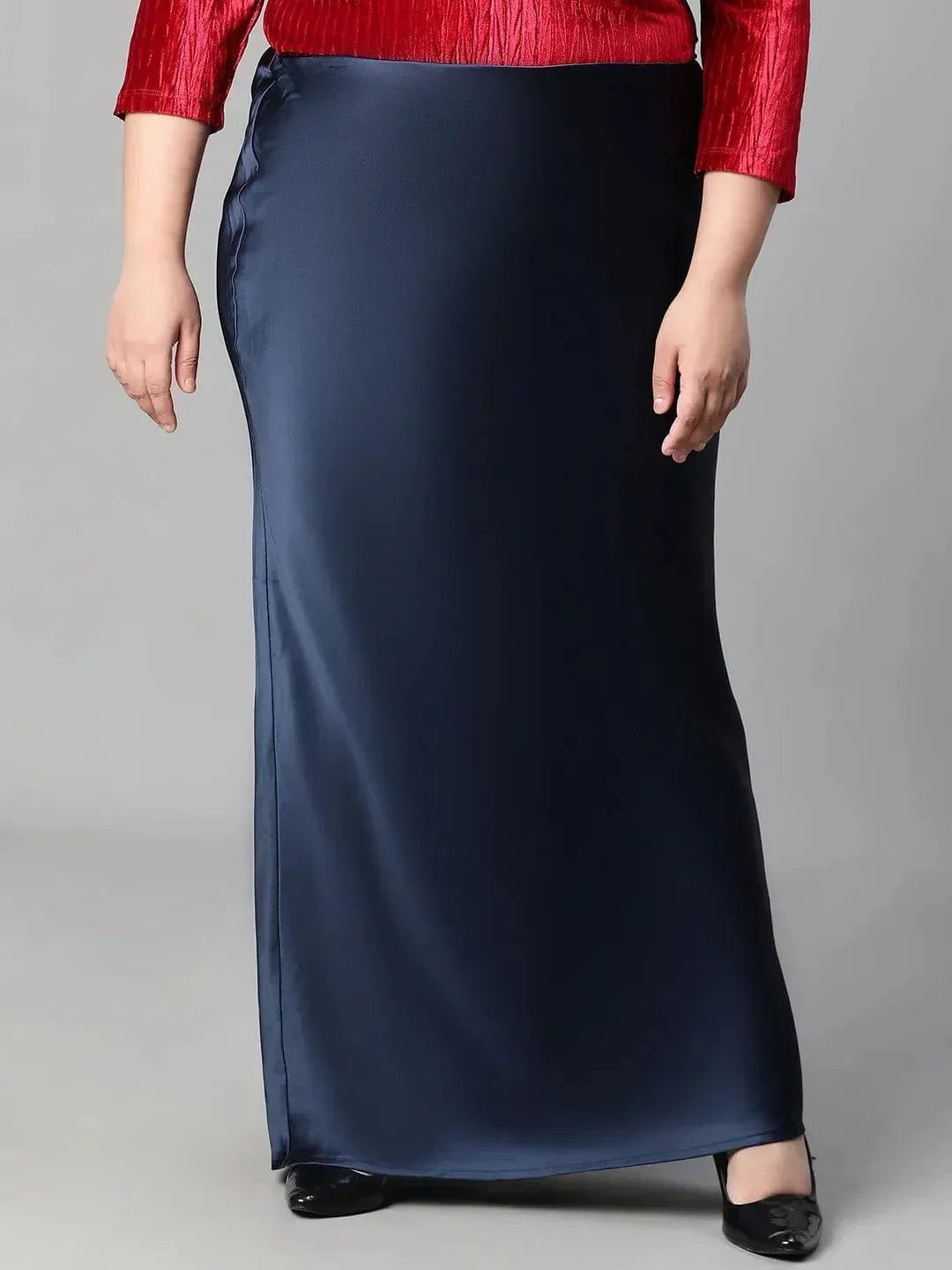 navy-blue-elasticated-plus-size-women-long-satin-skirt