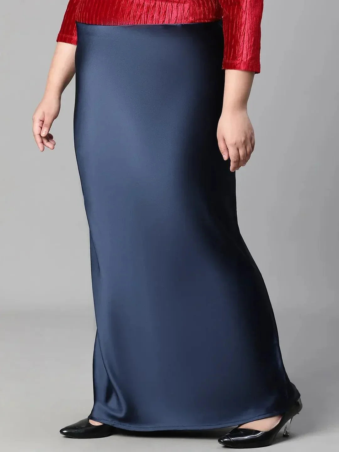 navy-blue-elasticated-plus-size-women-long-satin-skirt