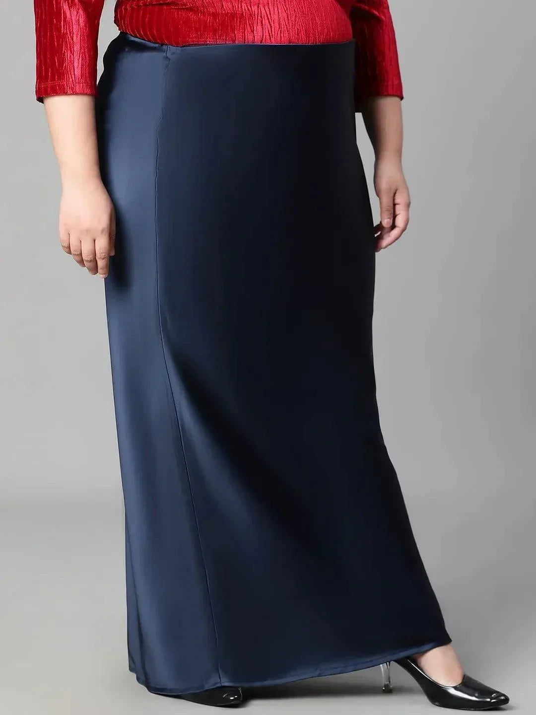navy-blue-elasticated-plus-size-women-long-satin-skirt