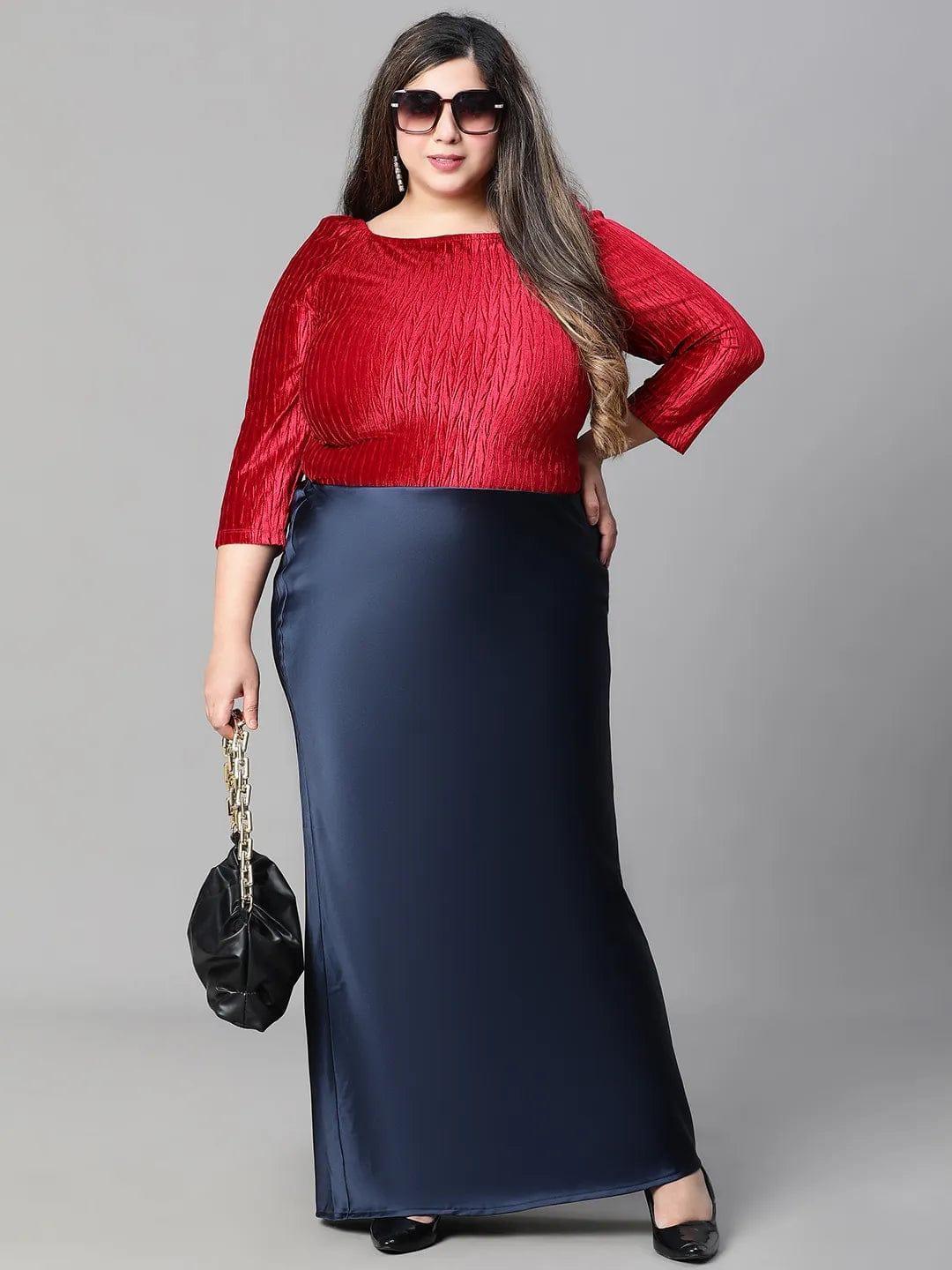 navy-blue-elasticated-plus-size-women-long-satin-skirt