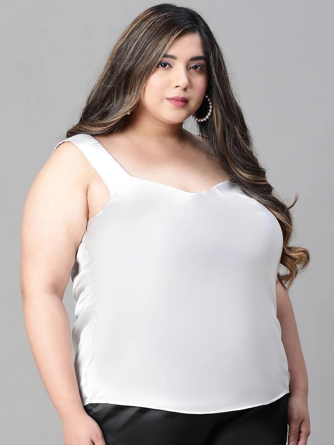 Charming grey sleeveless plus size partywear satin Loopy Top - oxolloxo