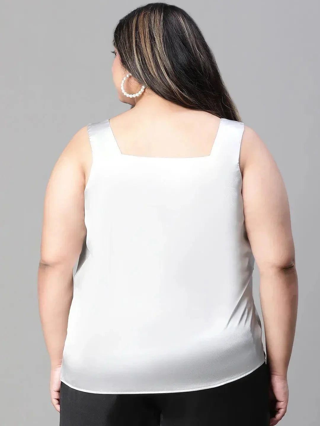 Charming grey sleeveless plus size partywear satin Loopy Top - oxolloxo