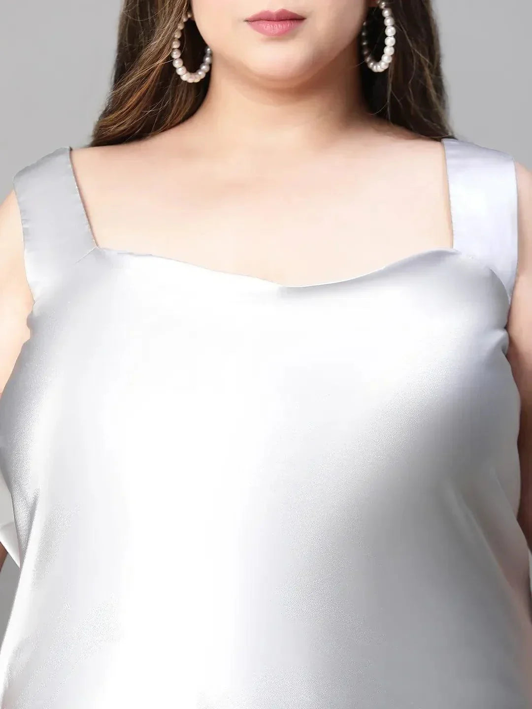 Charming grey sleeveless plus size partywear satin Loopy Top - oxolloxo