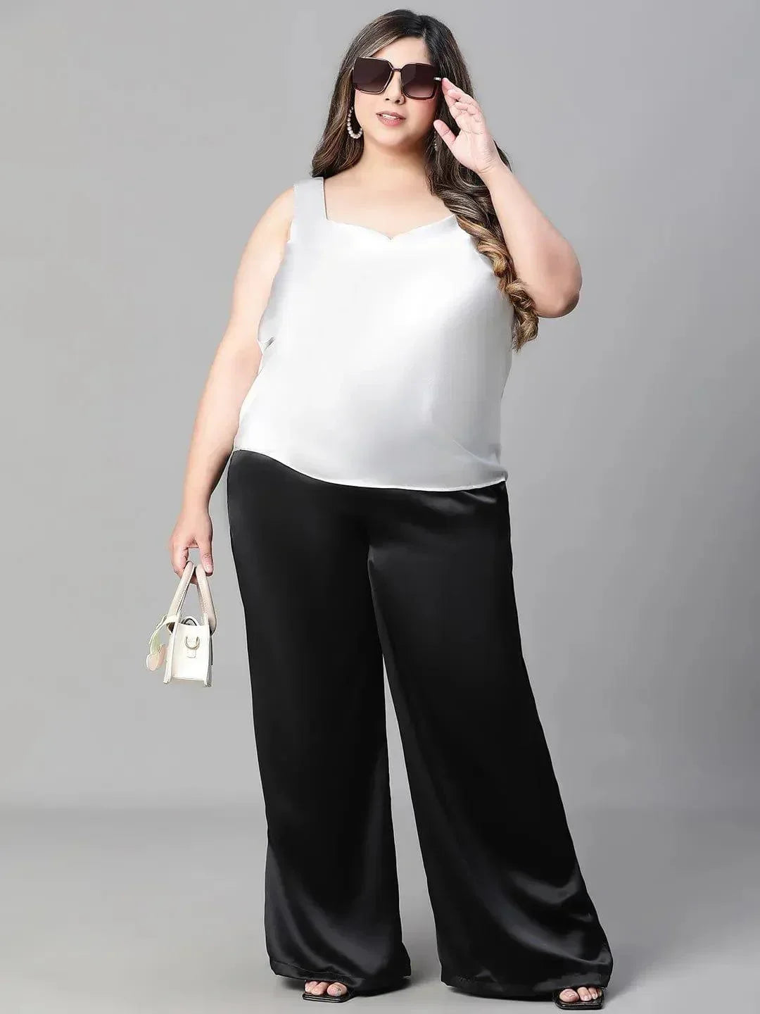 Charming grey sleeveless plus size partywear satin Loopy Top - oxolloxo