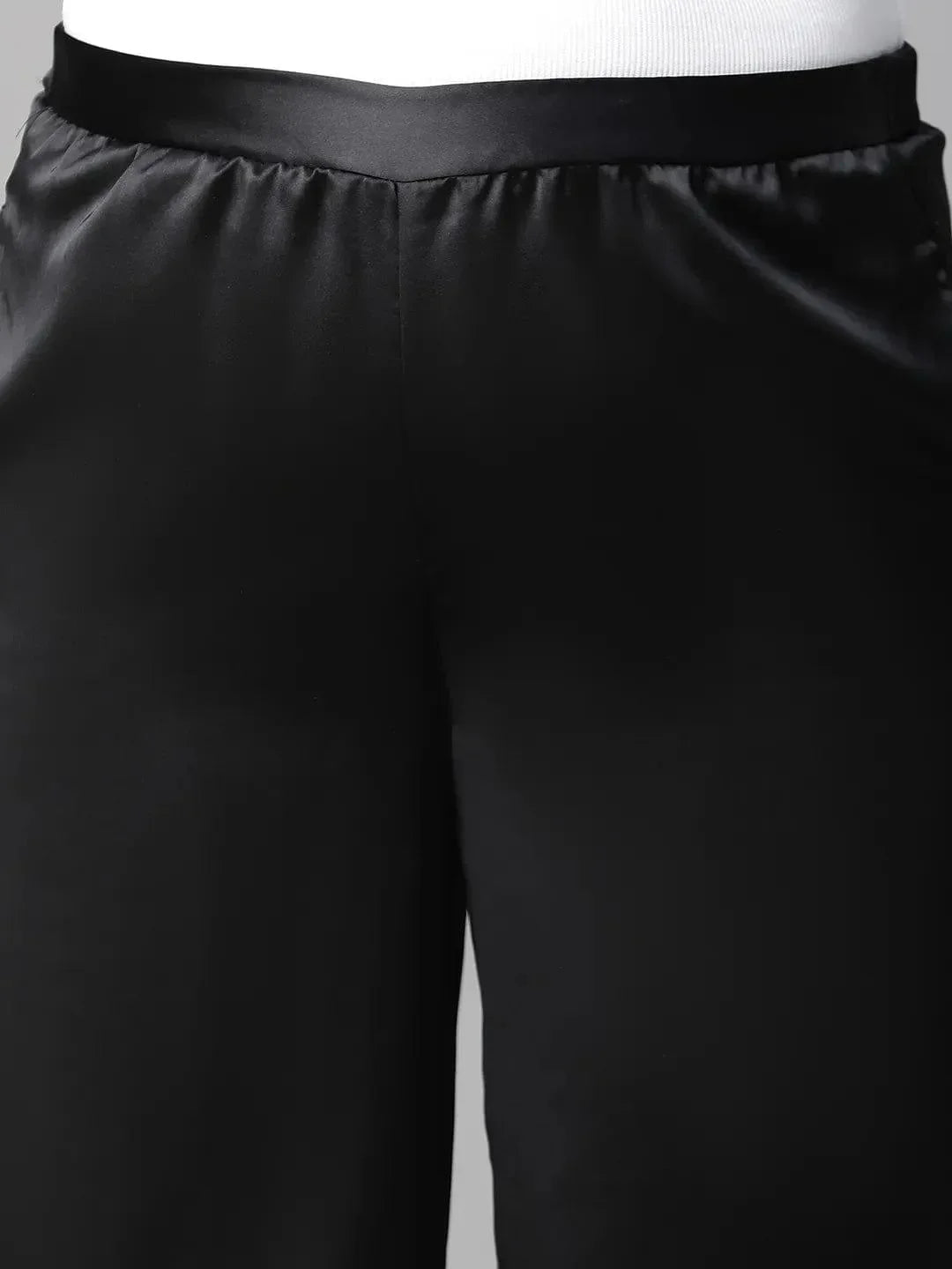 Dearly black elasticated plus size flare satin pant - oxolloxo