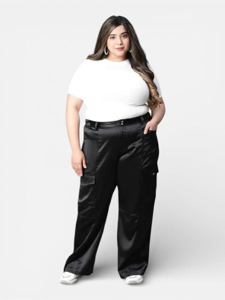 Plus Size Black Polyester Pant