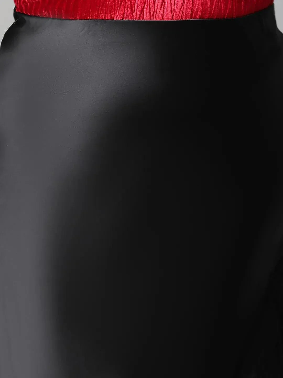 Heavy Black Elasticated With Slit Cut Plus Size Women Satin Skirt - oxolloxo