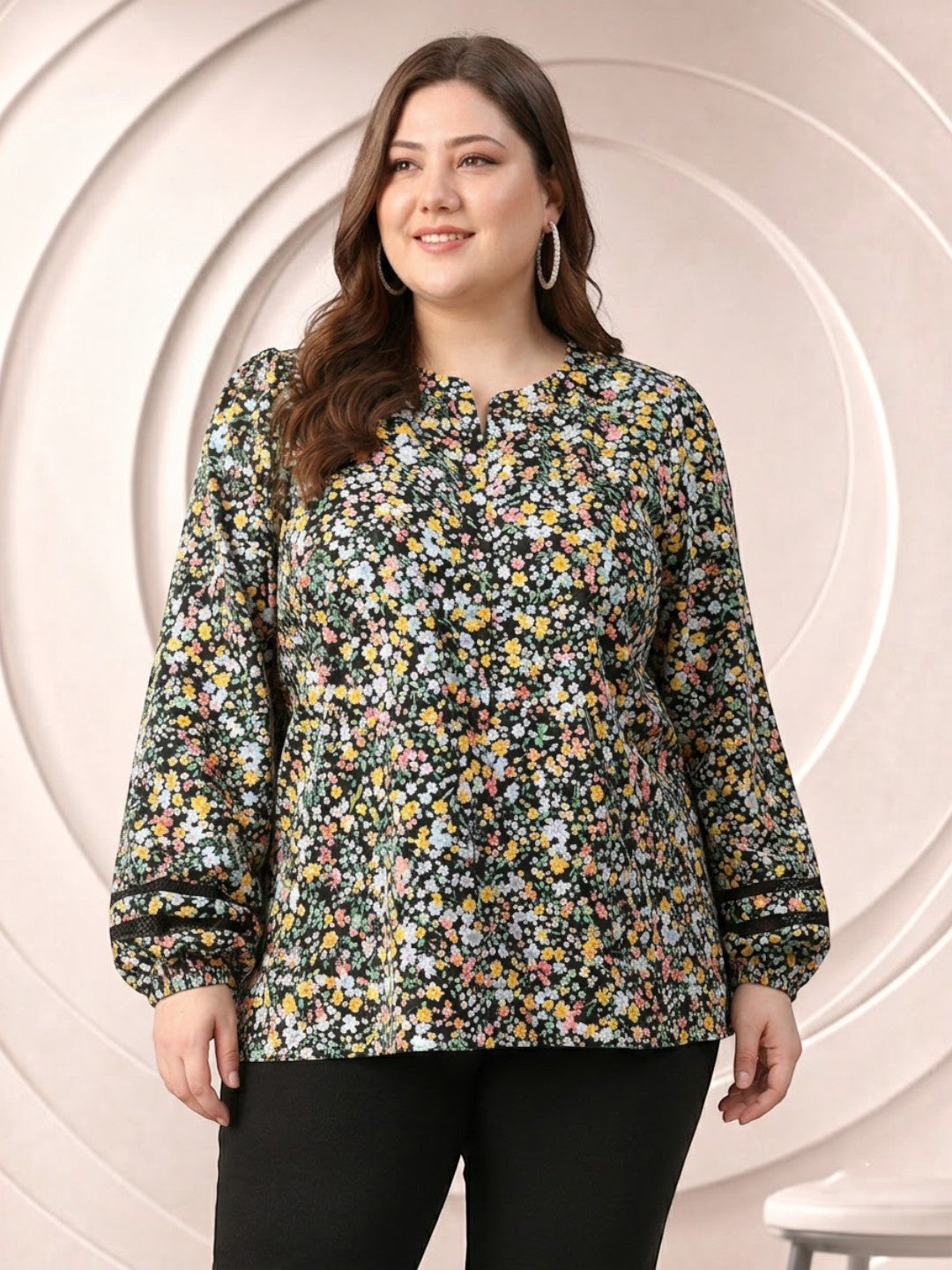 Plus Size Multicolor Floral Print Viscose Top