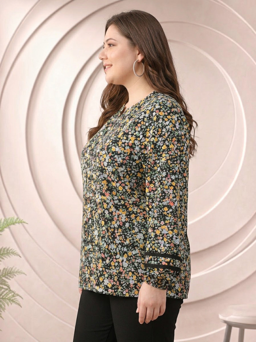 Plus Size Multicolor Floral Print Viscose Top