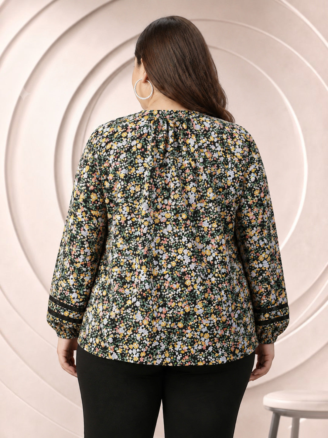 Plus Size Multicolor Floral Print Viscose Top