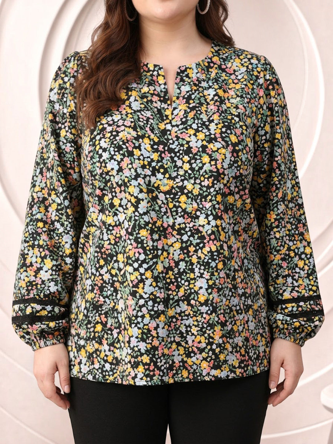 Plus Size Multicolor Floral Print Viscose Top