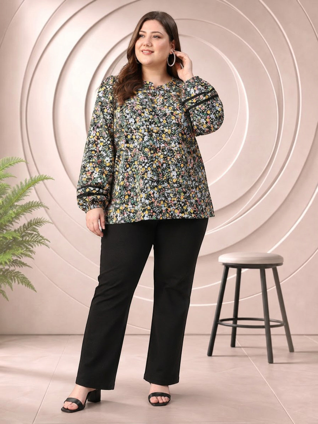 Plus Size Multicolor Floral Print Viscose Top