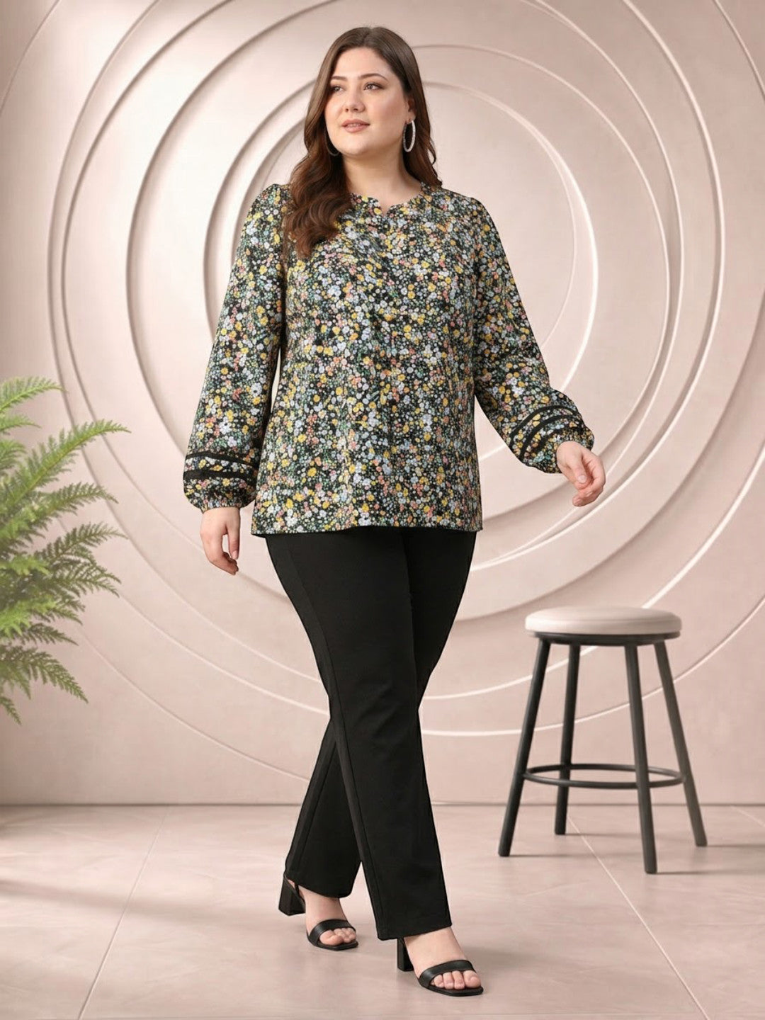 Plus Size Multicolor Floral Print Viscose Top