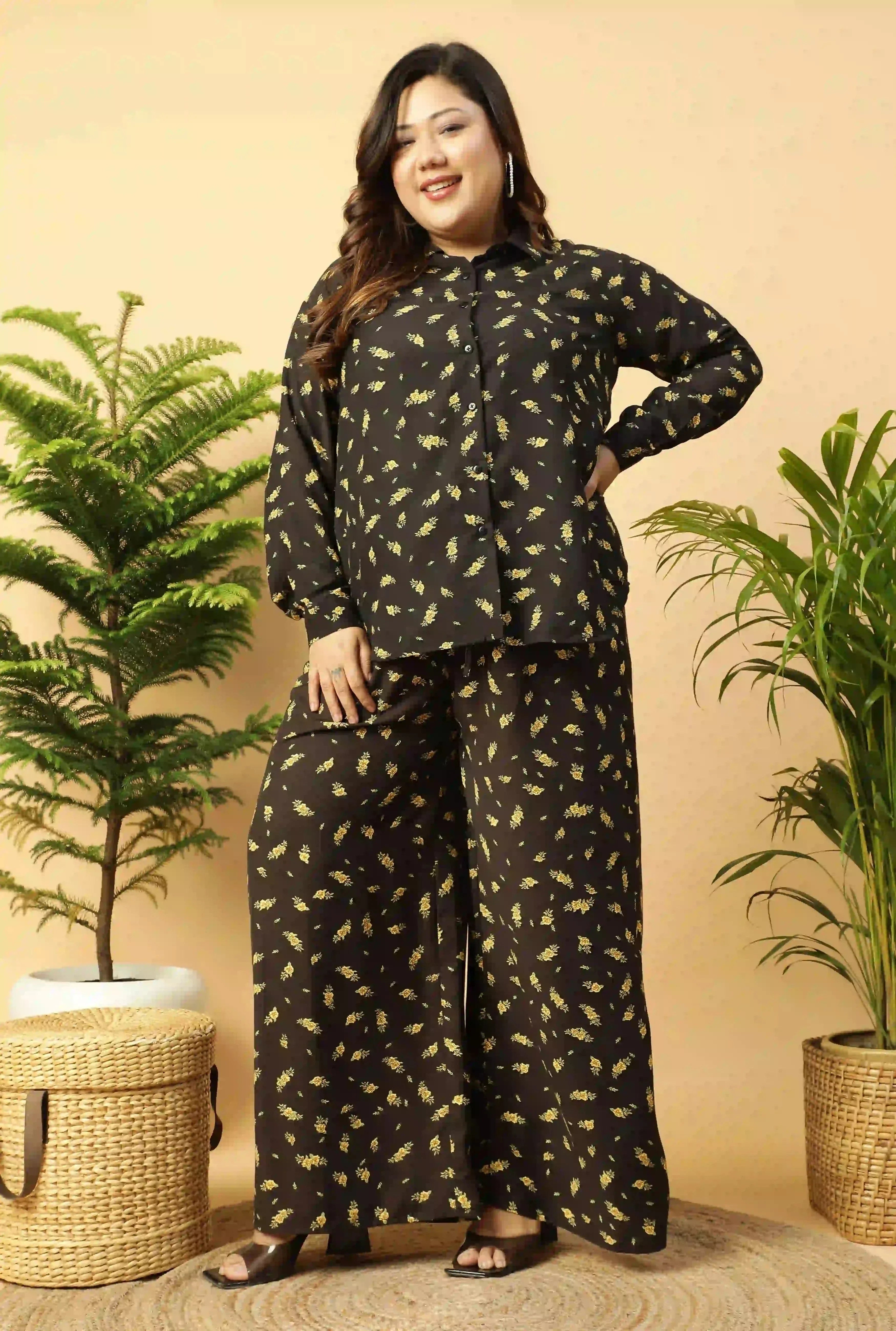 black-floral-printed-shirt-and-trouser-women-plus-size-co-ord-set