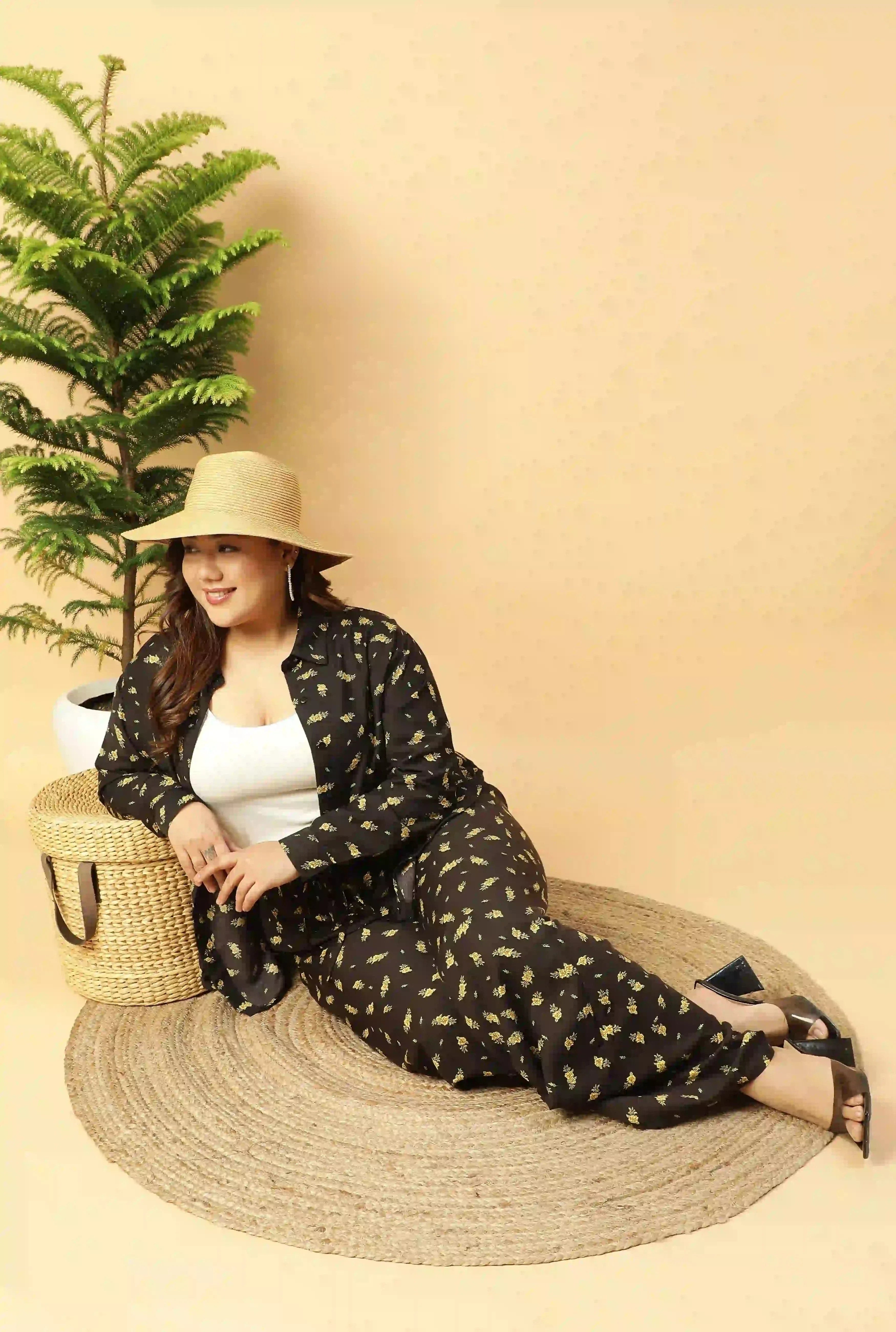 black-floral-printed-shirt-and-trouser-women-plus-size-co-ord-set