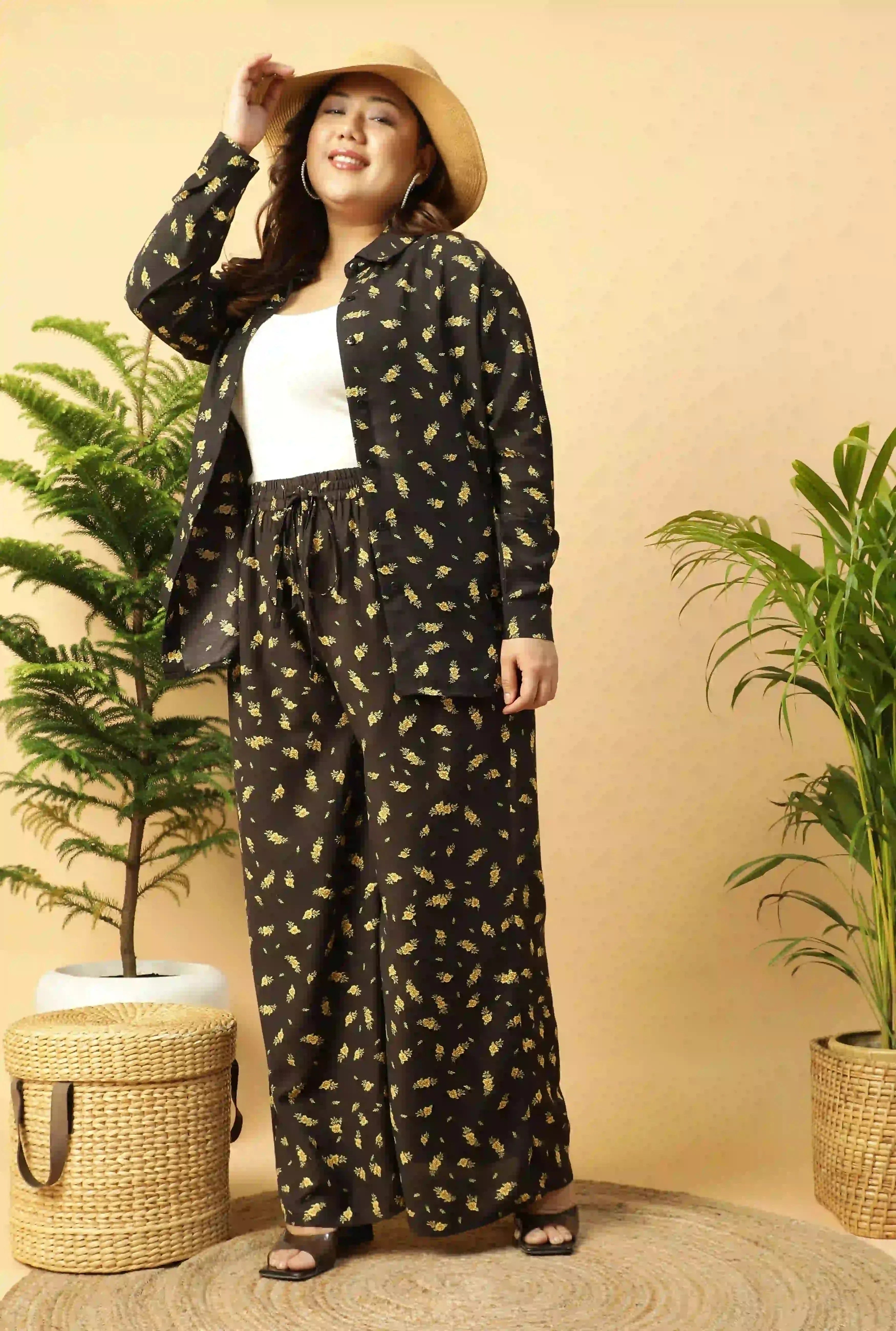 black-floral-printed-shirt-and-trouser-women-plus-size-co-ord-set
