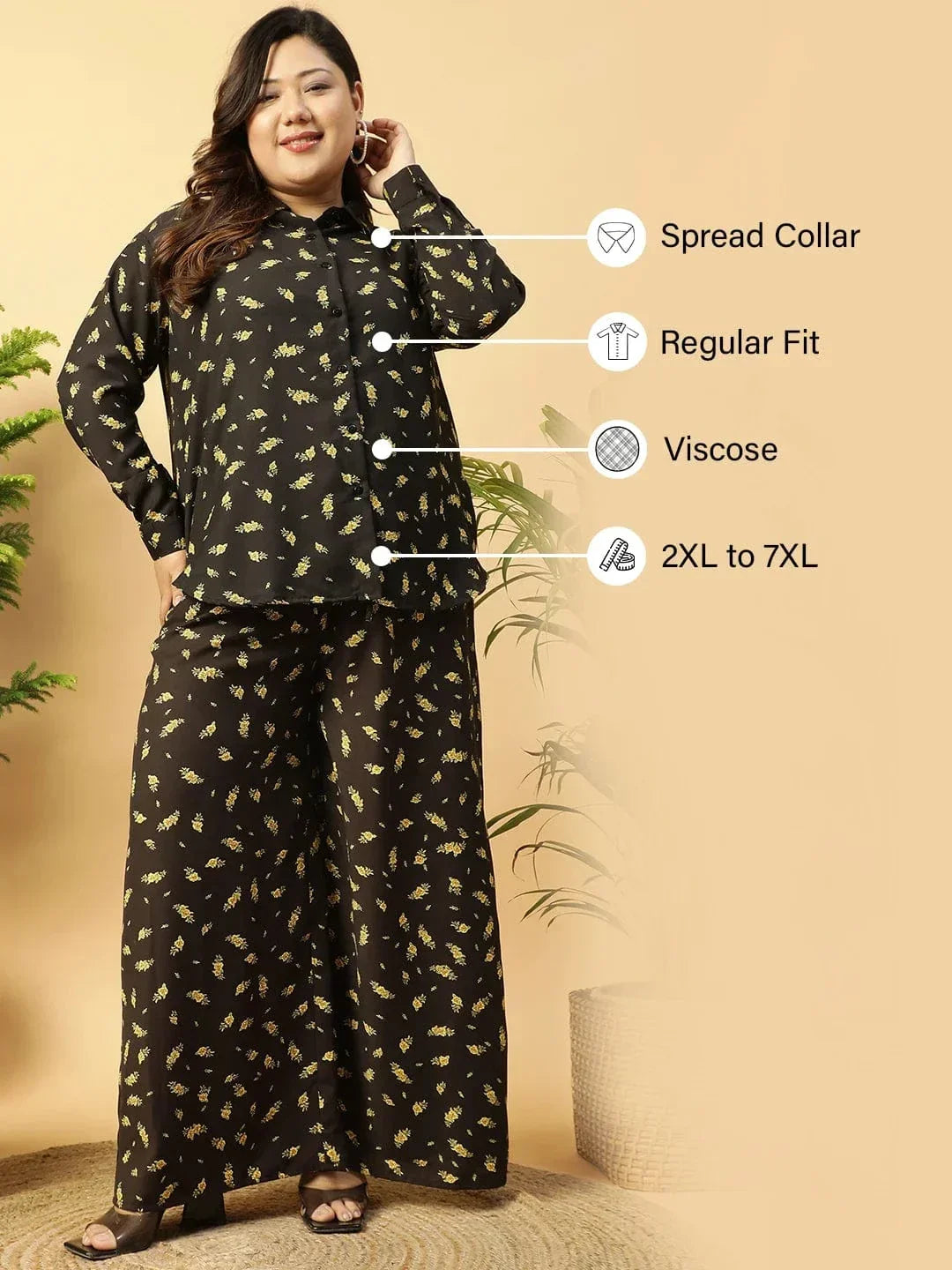 Well Black rayon print Collared Button-Down Plus-Size Women Shirt - oxolloxo