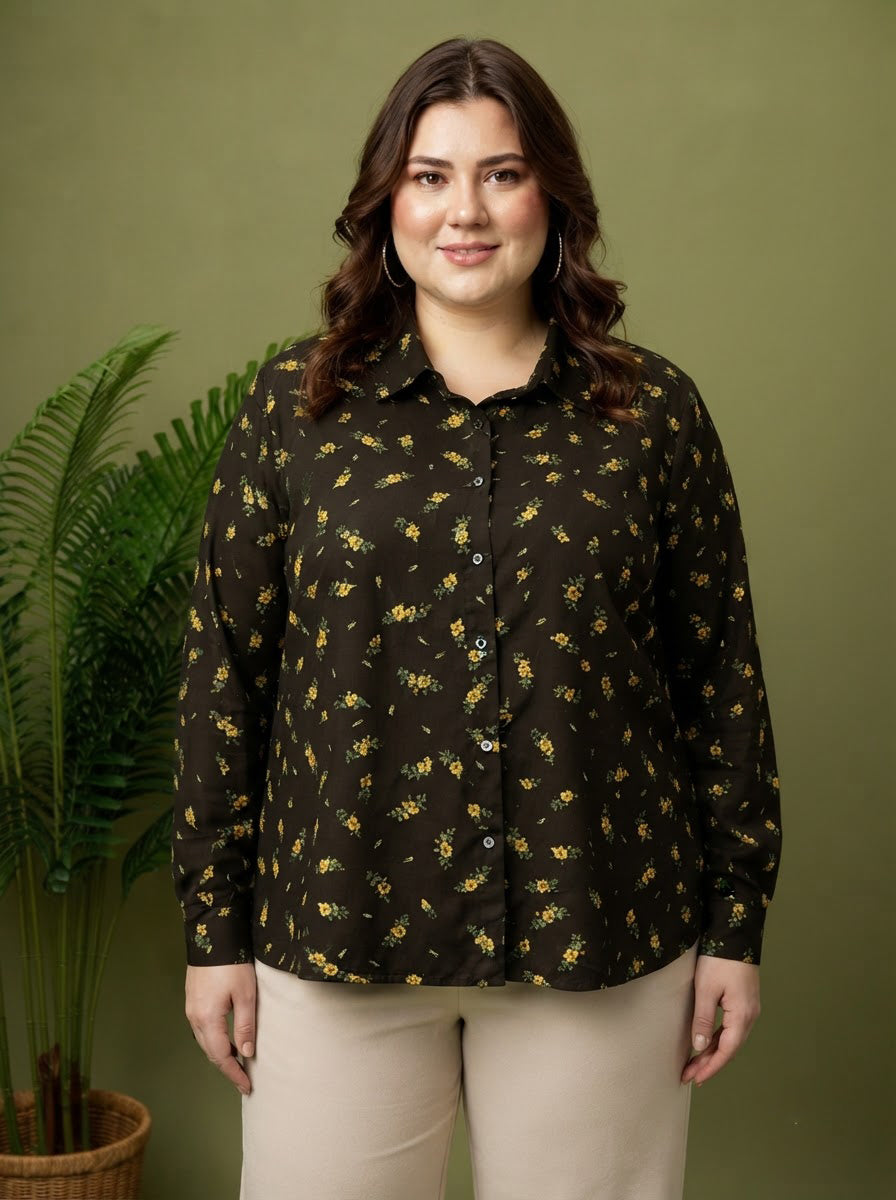 Plus Size Black Print Shirt