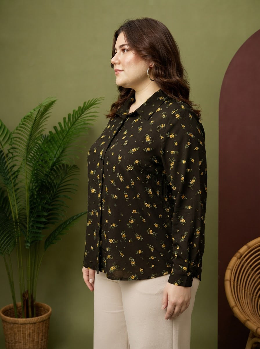 Plus Size Black Print Shirt