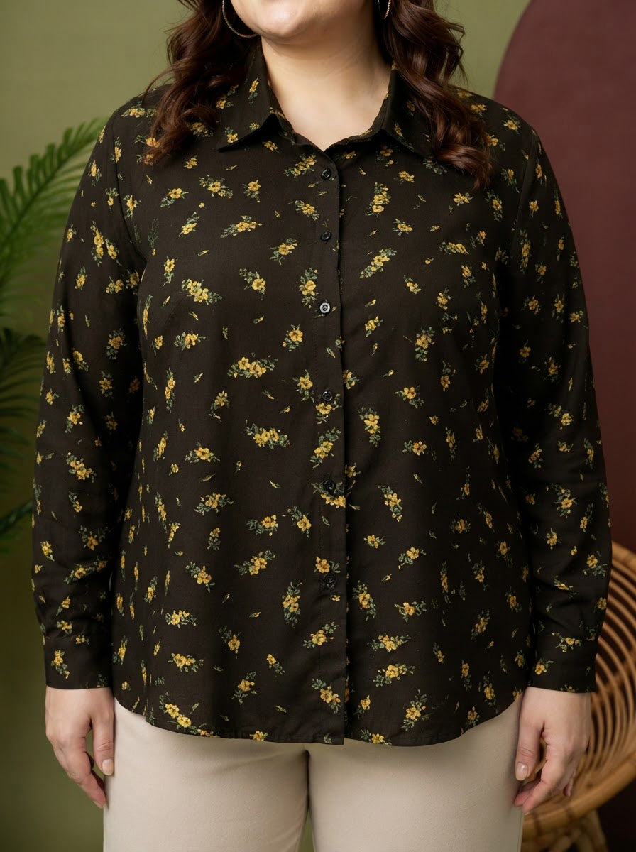 Plus Size Black Print Shirt