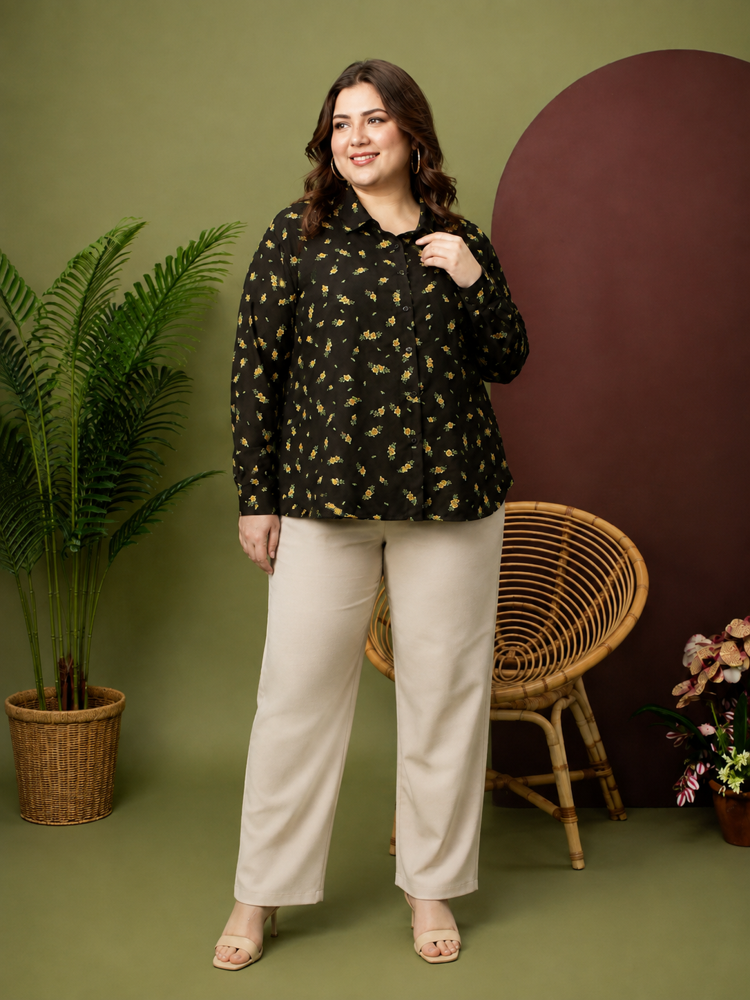 Plus Size Black Print Shirt