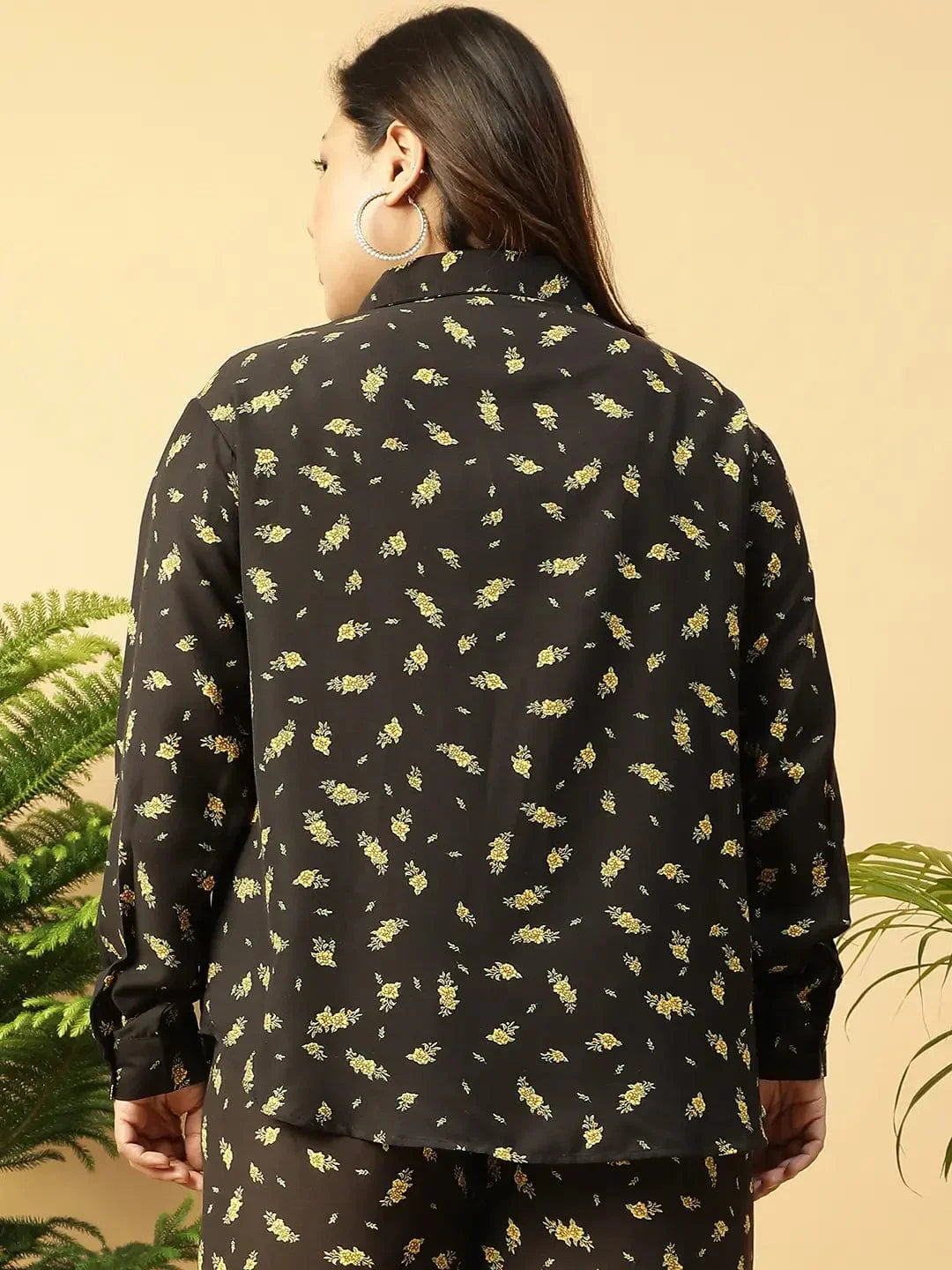 Well Black rayon print Collared Button-Down Plus-Size Women Shirt - oxolloxo