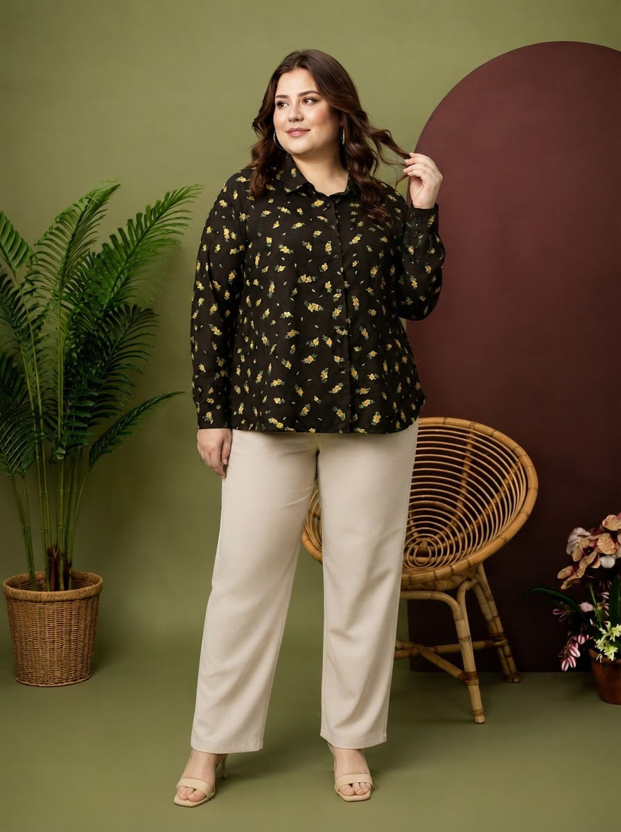 Plus Size Black Print Shirt
