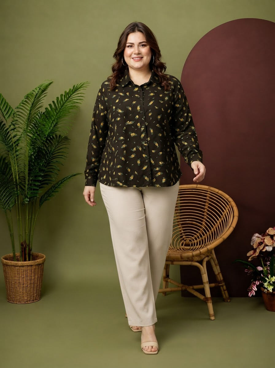 Plus Size Black Print Shirt