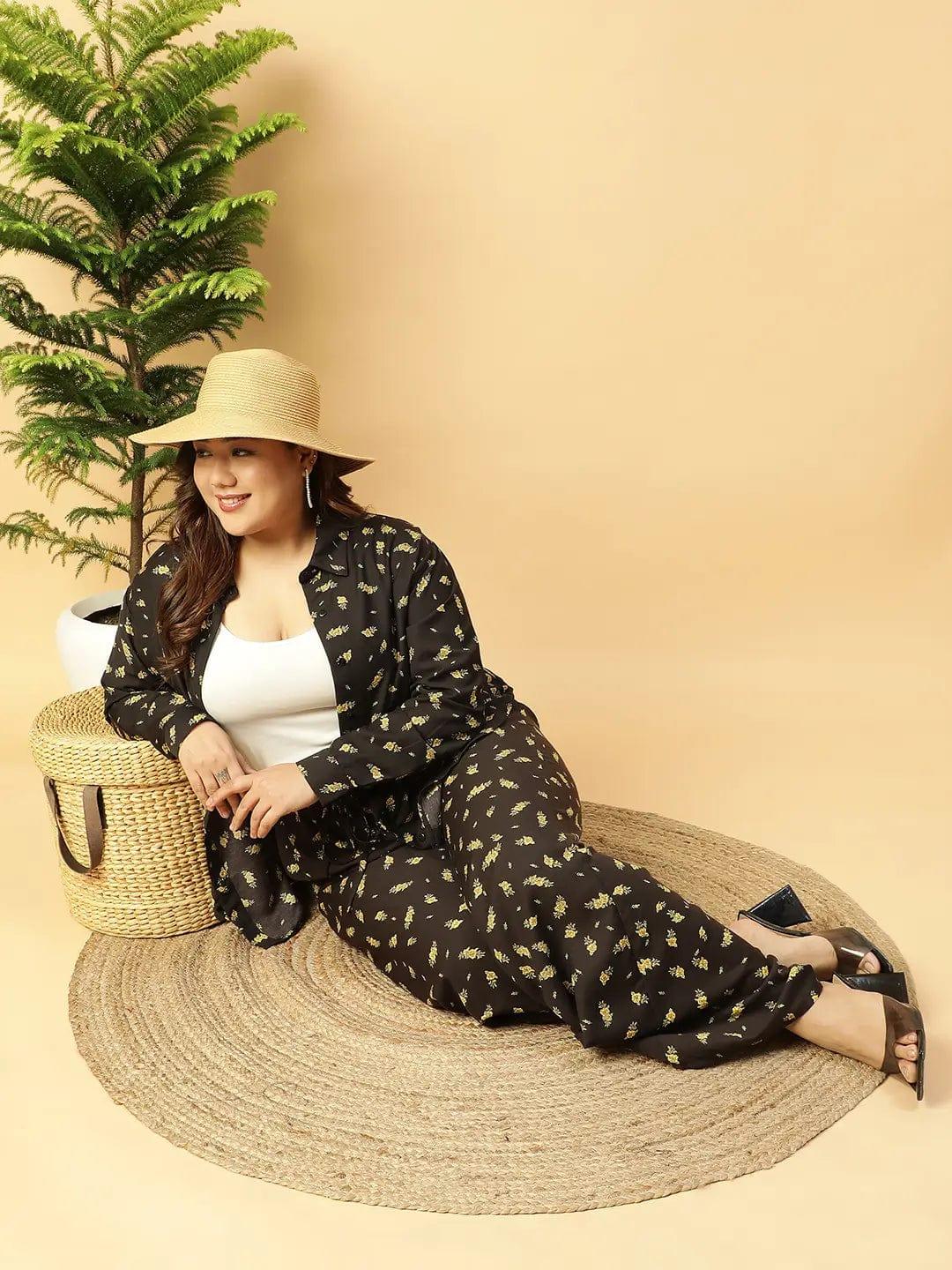 Well Black rayon print Collared Button-Down Plus-Size Women Shirt - oxolloxo