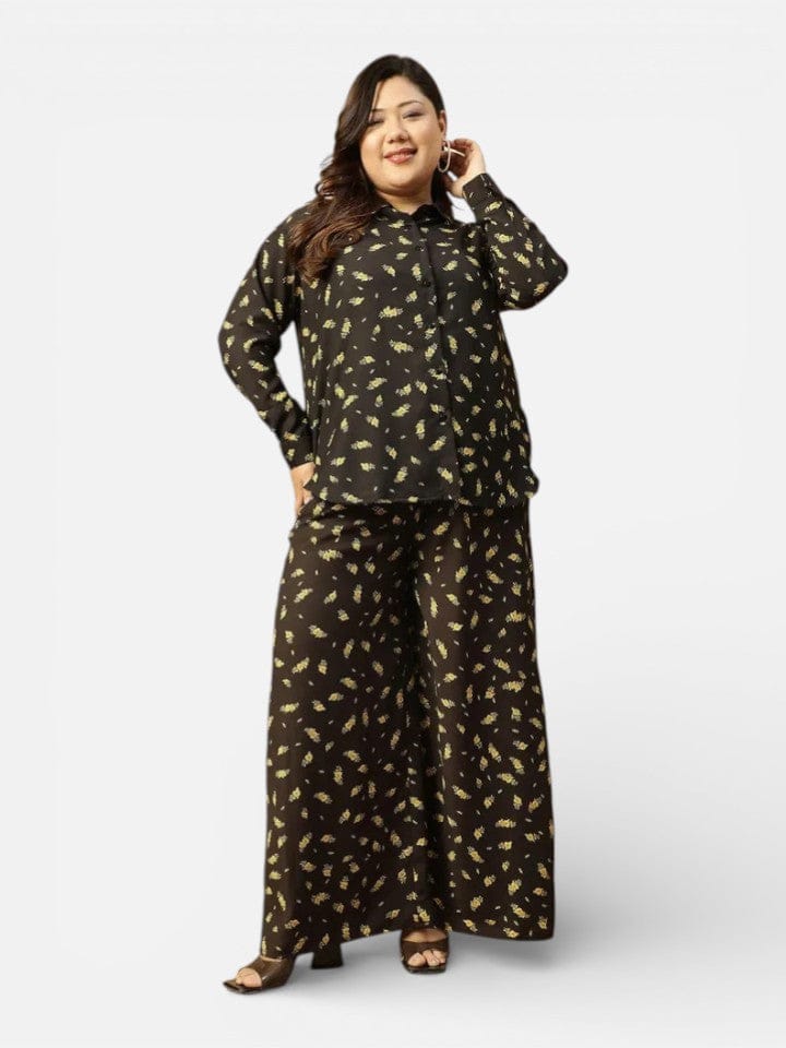 Plus Size Black Tropical Print Pant