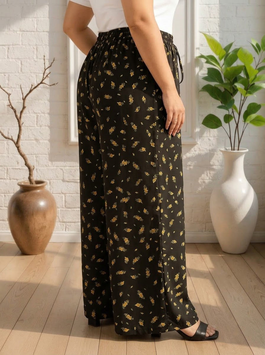 Plus Size Black Tropical Print Pant