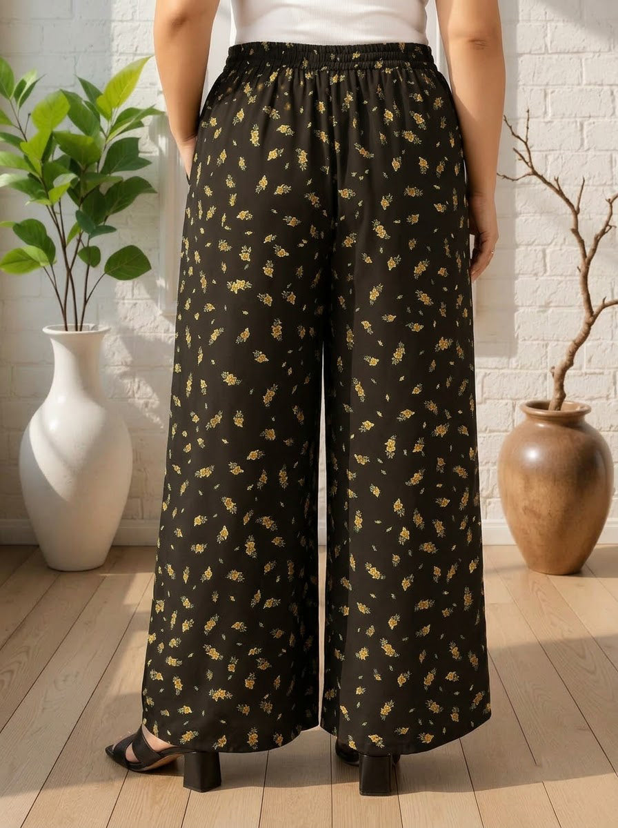 Plus Size Black Tropical Print Pant