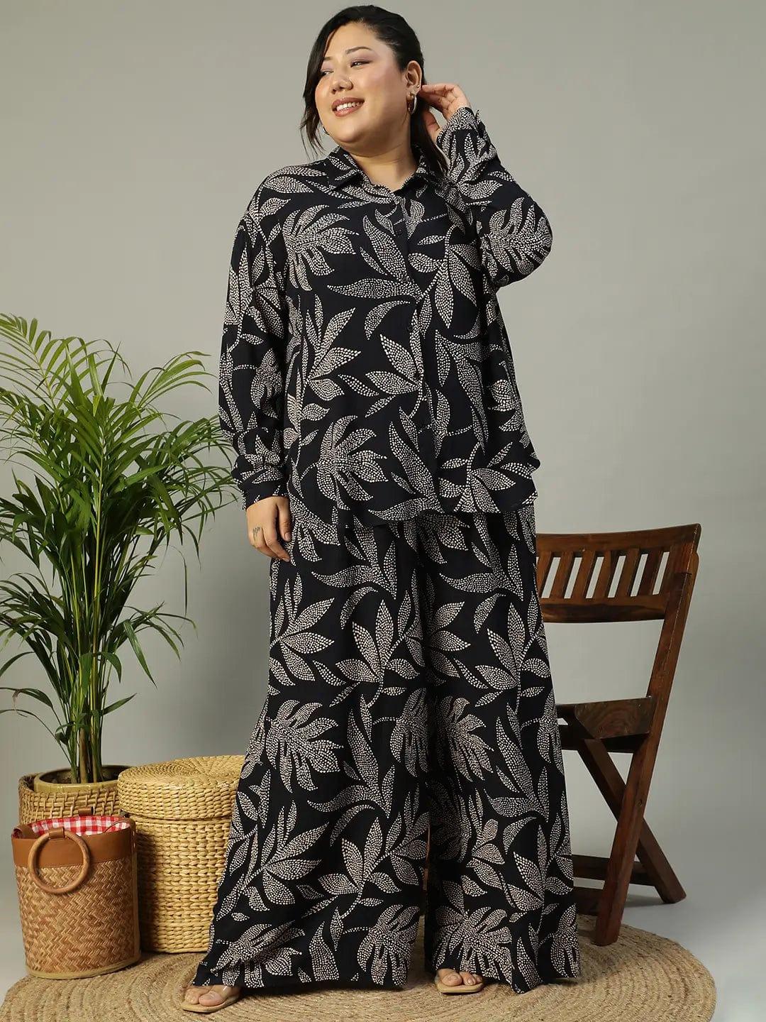 Pitch Black Tropical rayon print Elasticated Plus Size Women Pant