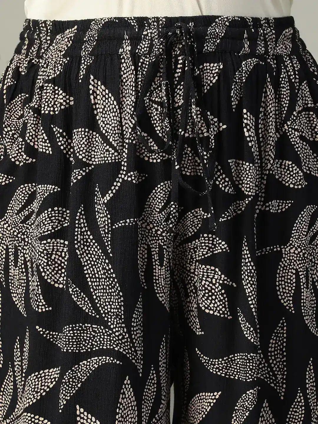 Pitch Black Tropical rayon print Elasticated Plus Size Women Pant