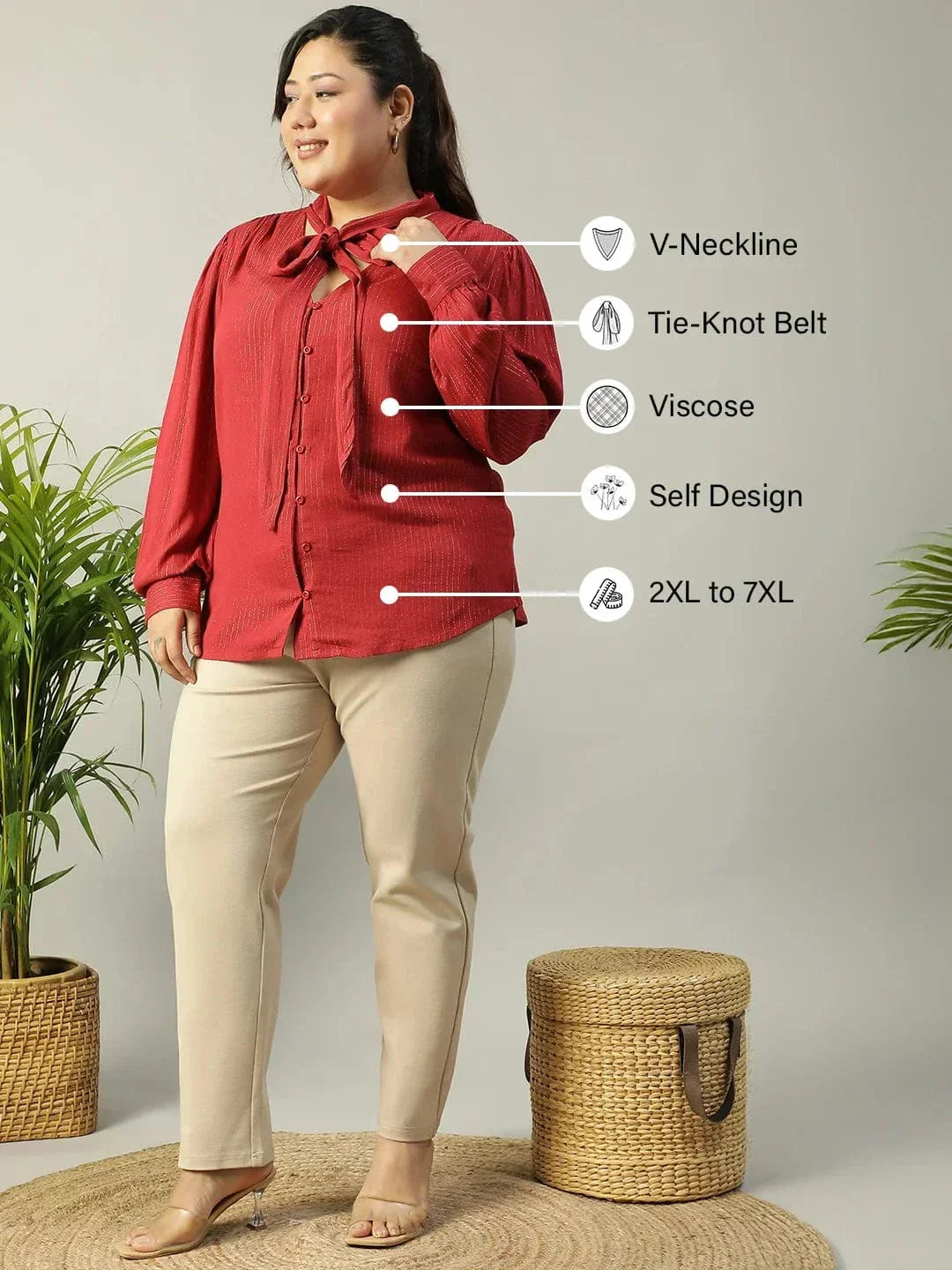 red-lurex-rayon-solid-v-neck-with-tie-knot-belt-long-sleeve-plus-size-women-top