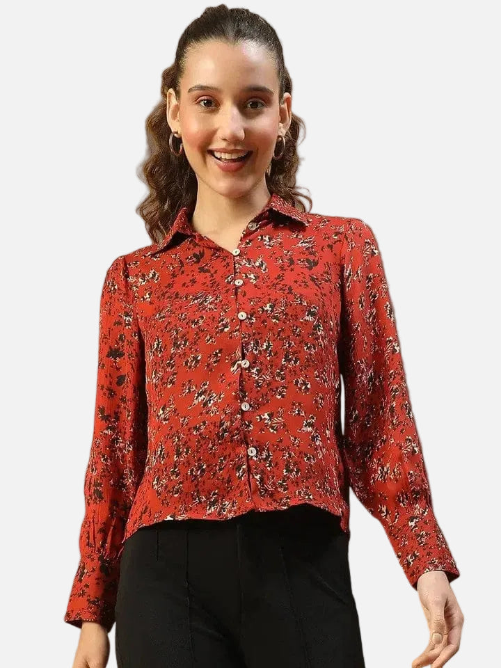 Marron Floral Print Shirt