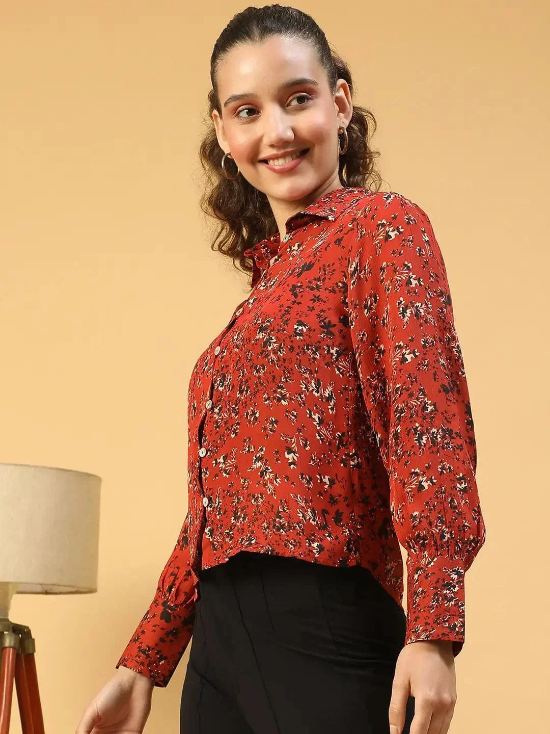 Marron Floral Print Shirt