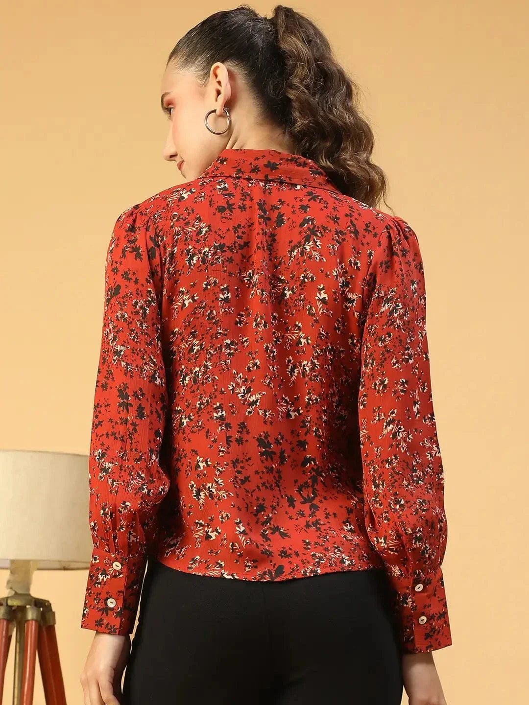 Marron Floral Print Shirt