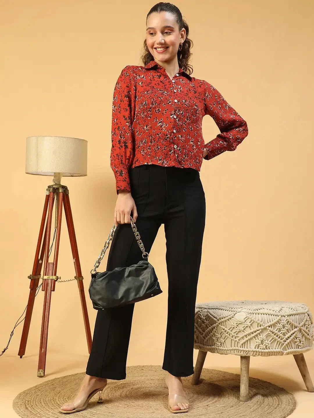 Marron Floral Print Shirt