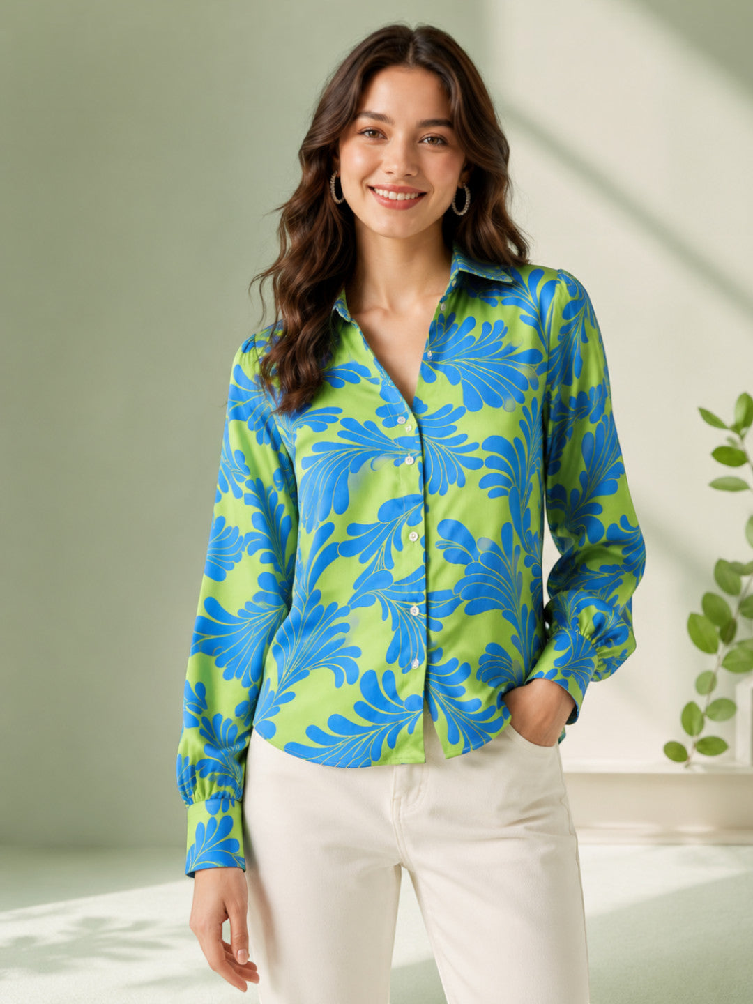 Green Floral Print Shirt