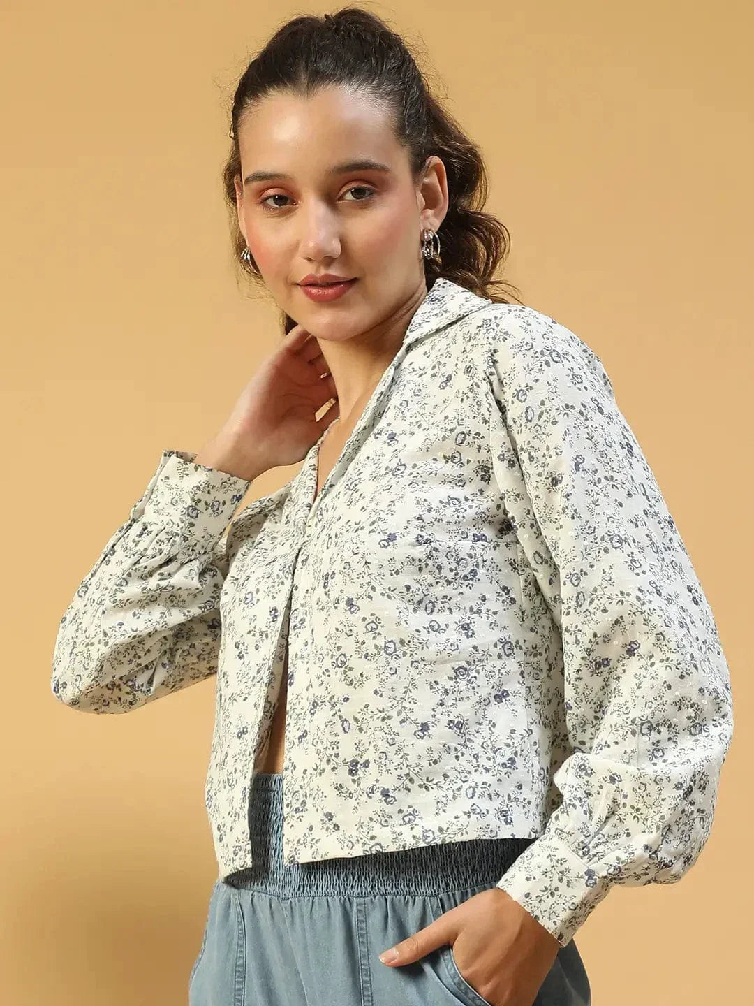 White Cotton Crop Shirt